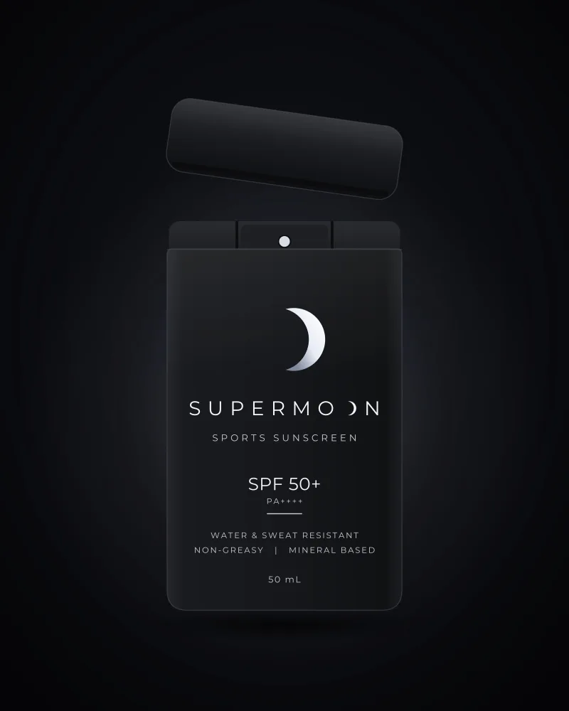 Front of the Supermoon Sports Sunscreen pack with its cap