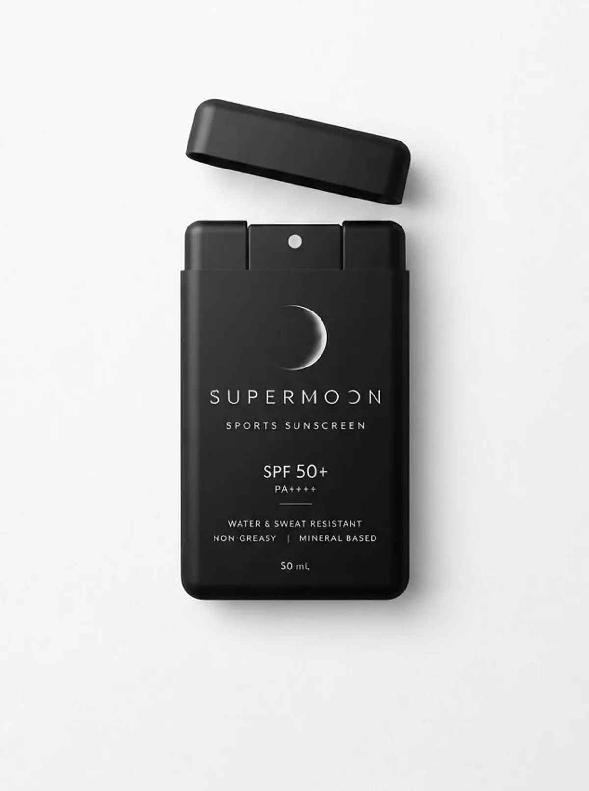 Supermoon Sports Sunscreen pack and cap photographed from above